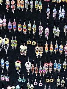 náušnice, šperky, Prsten, ucho, barevné, kámen, korálky