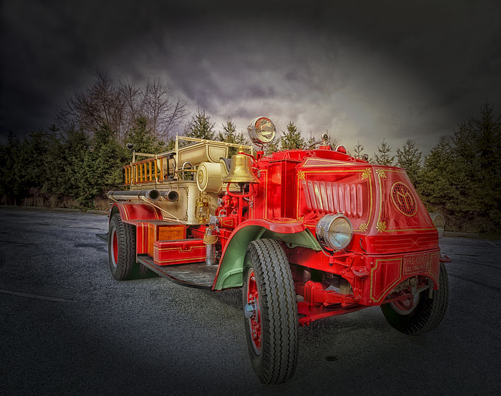 fire engine, truck, hdr, vintage, classic, oldster, antique
