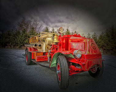coche de bomberos, camión, HDR, Vintage, clásico, oldster, antiguo
