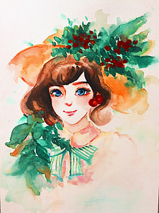 hand-painted, watercolor, character