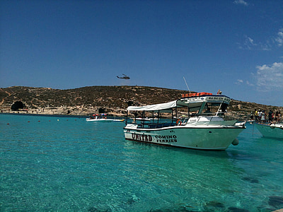 bateau, grande, lagon bleu, Malte, Comino