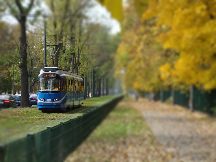 Krakow, Polandia, trem, musim gugur, kendaraan, pemandangan, transportasi
