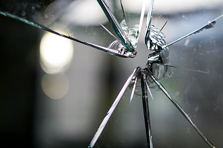 Glas, gebrochen, fragmentiert, Loch, Crack, Scheibe, Fenster