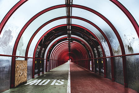 red, metal, frame, tunnel, frosted, glass, slow