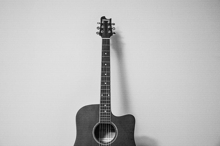 gitara, Hudba, nástroj, izolované, čierna a biela, zvuk, hudobník