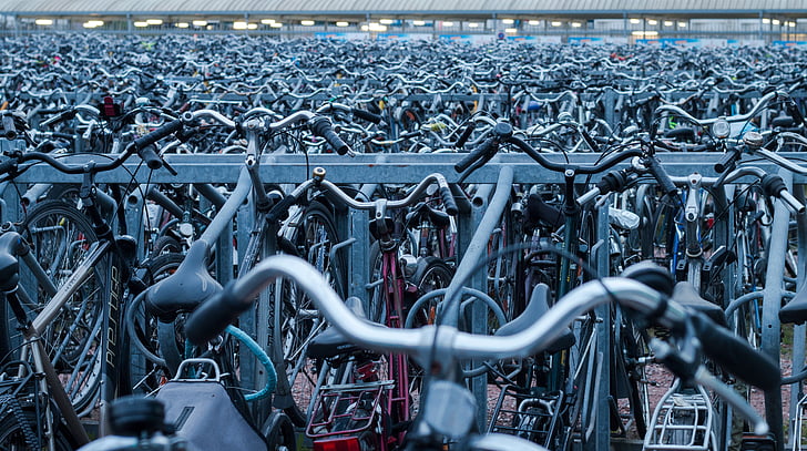 bicycle, parking, still, items, things, bicycles, in a row