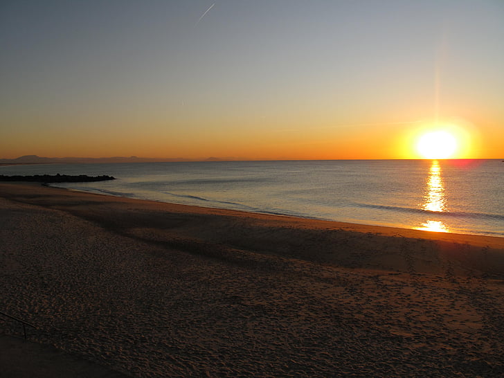 Isla, puesta de sol, Cape breton, cielo, paisaje, agua, Playa