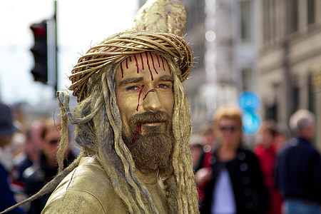 emas, Yesus, patung, pengemis, Street, orang-orang, kostum