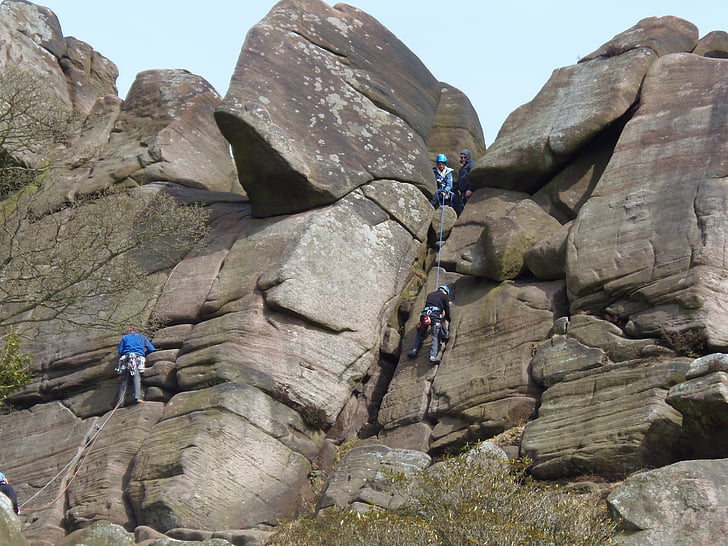 sport hegymászó, sziklamászás, hegymászás, Staffordshire, a Moorland, sziklák, homokkő