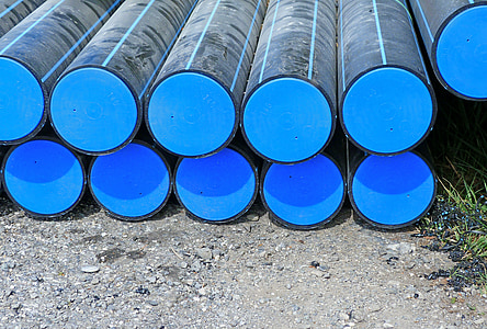 pipes, tubing, site, work, equipment, nozzles, blue