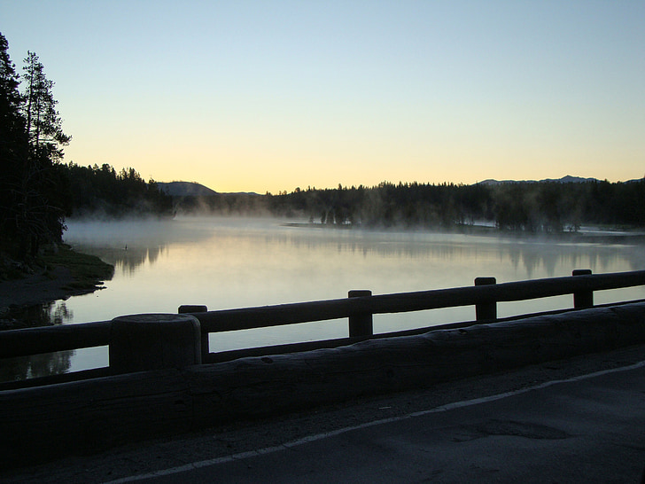 sunrise, mist, lake, nature, fog, morning, light