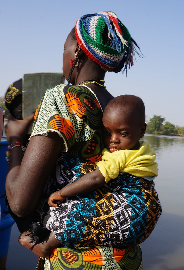 woman, child, carrying, african, black, baby, mom