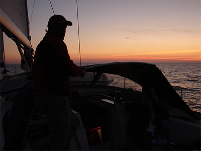seil, solnedgang, sjøen, båter
