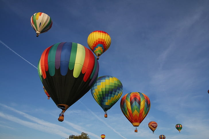 ballonnen, hete lucht, stijgen, hemel, kleurrijke, vlucht, evenement