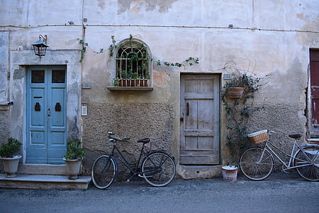 jízdní kolo, kolo, zeď, ulice, dveře, byt, budova