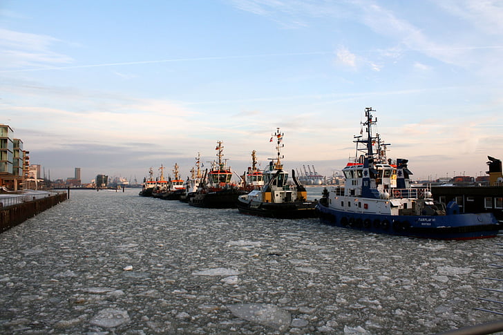 Port, lode, TUG, ľad, textúra, zimné, Bugsier