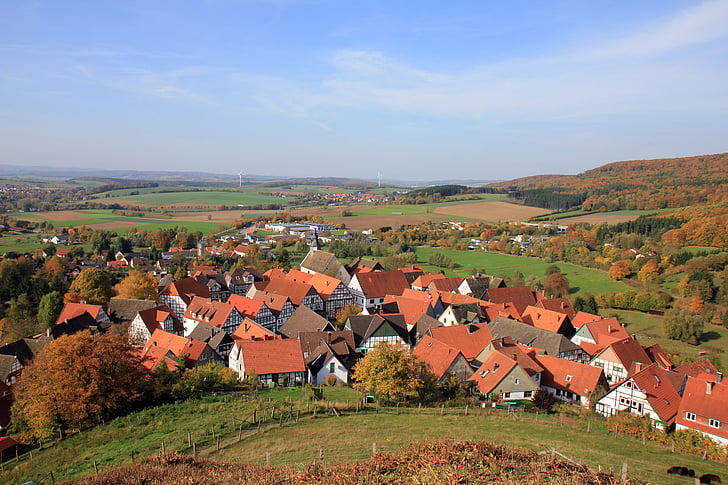selo, kuće, krajolik, Teutoburška šuma, jesen, schwalenberg