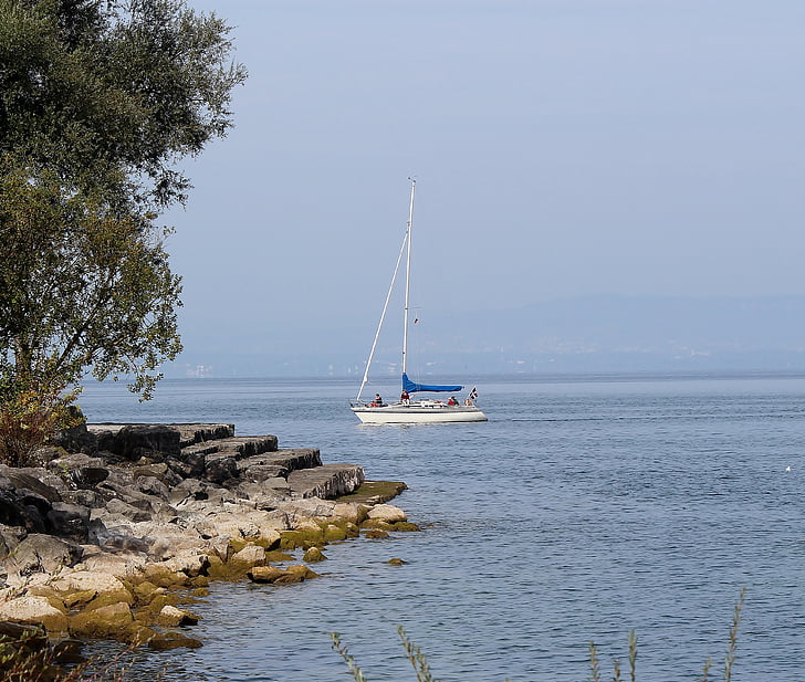 barco à vela, bota, Lago de Constança, banco, Romanshorn