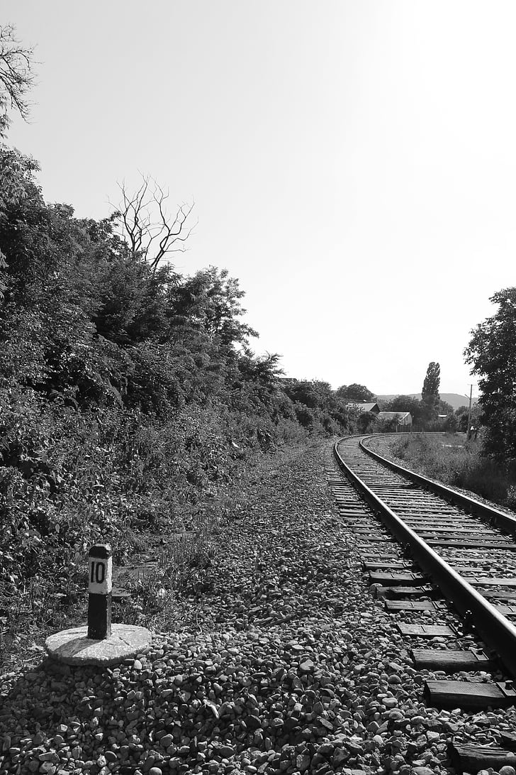 rööpad, raudtee, must-valge foto