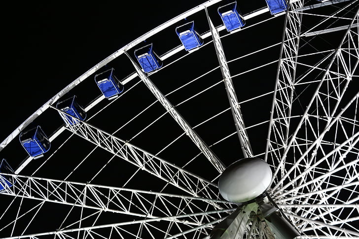 Pučka fešta, vožnja, pozadina, noć, slobodno vrijeme, Düsseldorf, Ferris kotač