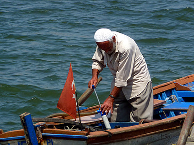 pescador, mar, barco, homem