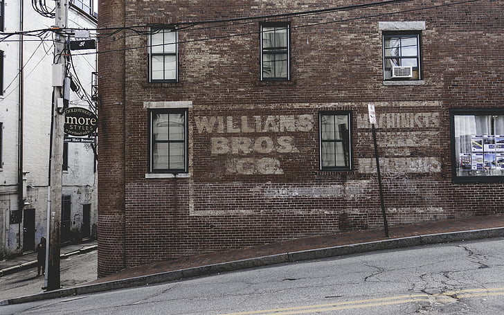 William, Bros, tekstas, rudos spalvos, pastatas, sienos, dienos