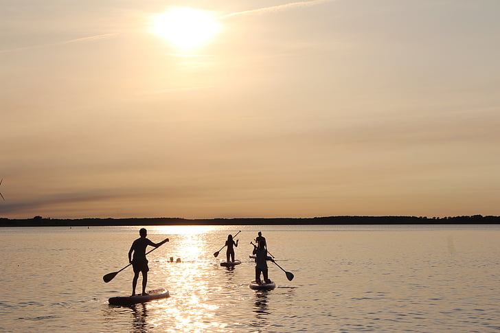 stand up paddle, paddle, sunset