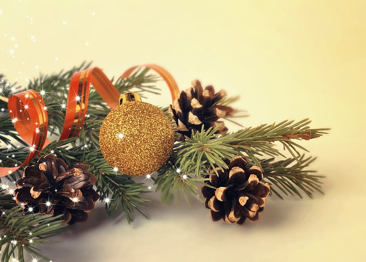 new year, christmas, holiday, background, tree, needles, ball