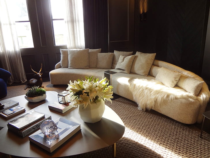 soffa, Vardagsrum, dekoration, huset färg 2016, lyx, inhemska rum, inomhus