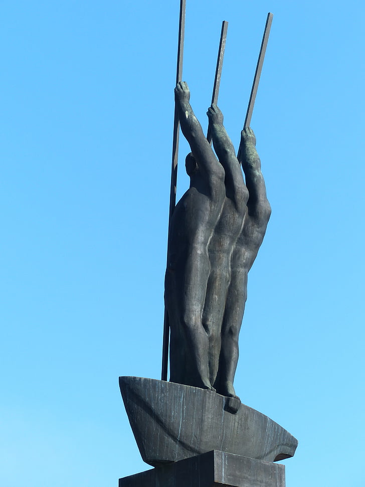 Памятник, Бронзовый, Статуя, мужчины, загрузки, Академическая гребля, весло