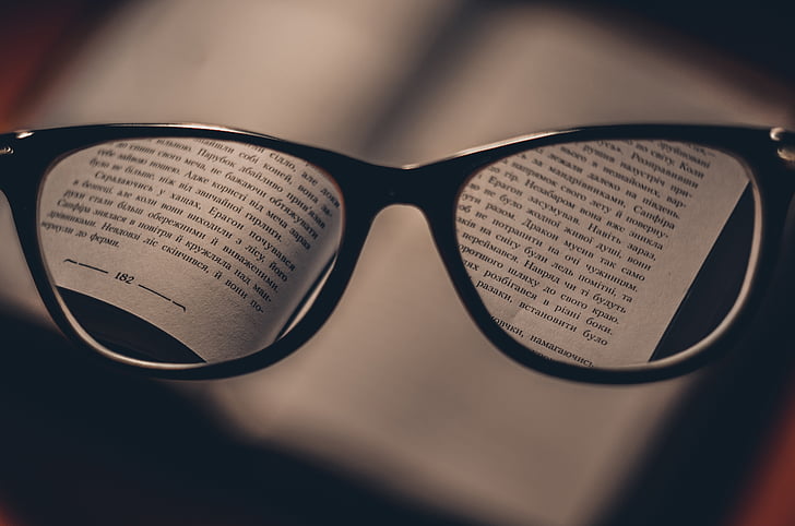 hitam, dibingkai, kacamata hitam, kacamata, buku, membaca, studi