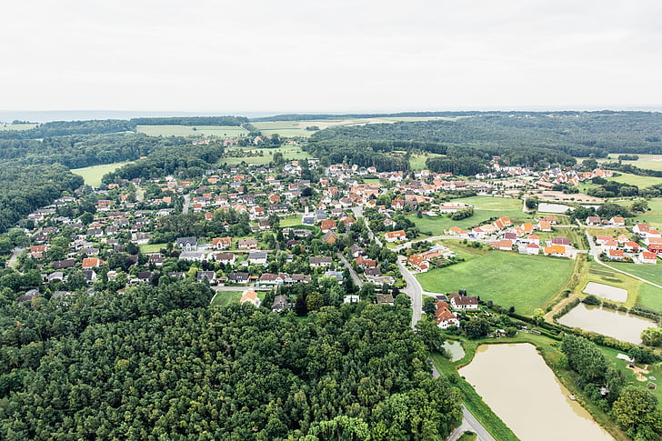 Горна Франкония, село, Общността, домове, архитектура, Въздушна снимка, Бавария