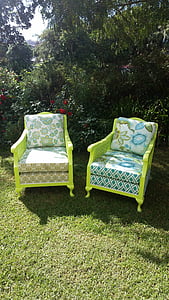 scaun, verde, ciclu de sus, reciclare, vopsea, mobilier, tesatura