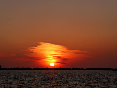 solnedgang, Florida, vann, stranden, hav, kysten, Bay