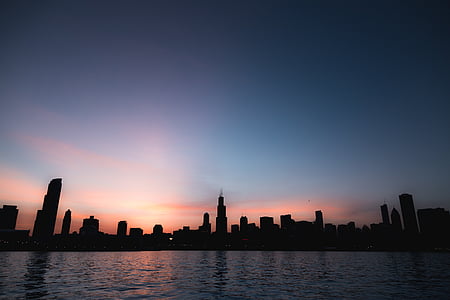 silhouette, photo, cityscape, golden, hour, dark, city