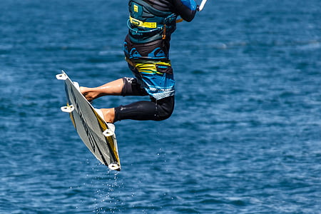 Kite surfen, Kitesurfen, watersport, sport, voorruit, -stap-springen, dynamische