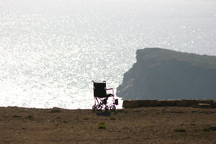 rullstol, solen, havet, kusten, Edge, handikapp, Knockin ' på himlen