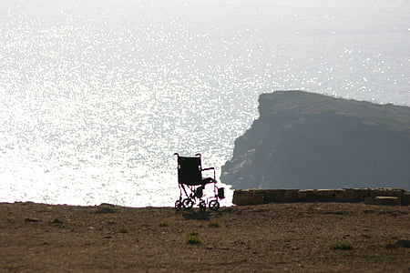 rullstol, solen, havet, kusten, Edge, handikapp, Knockin ' på himlen