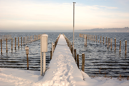 snow, winter, water, web, jetty, lake, cold