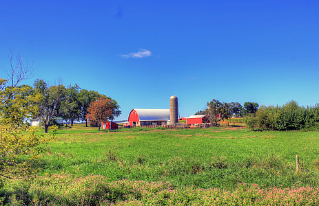 селска къща, плевня, ферма, САЩ, Уисконсин, Ледена drumlin държава пътека, пейзаж