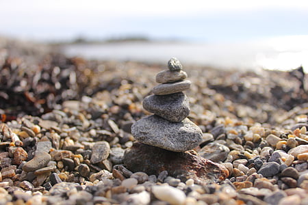 stones, beach, pebble, water, stone tower