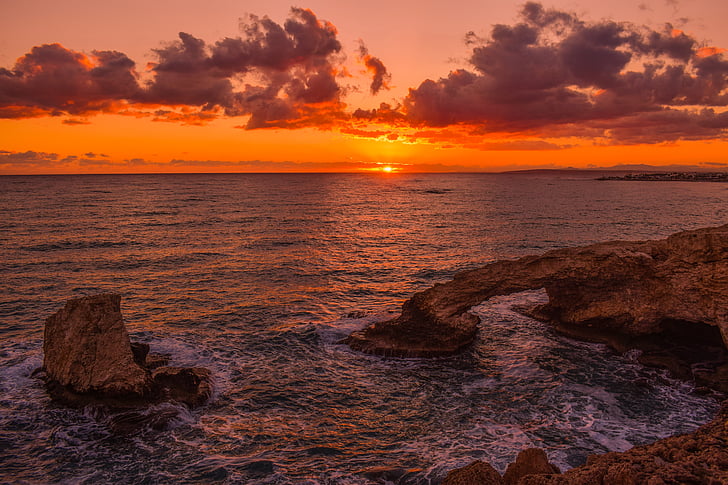 sunset, rocky coast, sea, nature, afternoon, dusk, evening