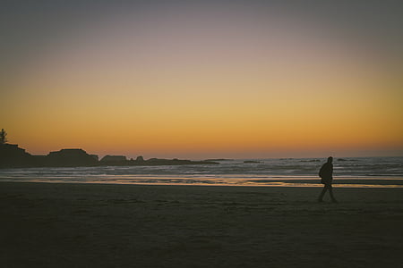 sunset, beach, sand, shore, waves, ocean, sea