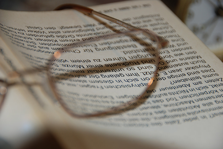 netlik, gözlük, kitap, kelimeler, okuyun, çalışma