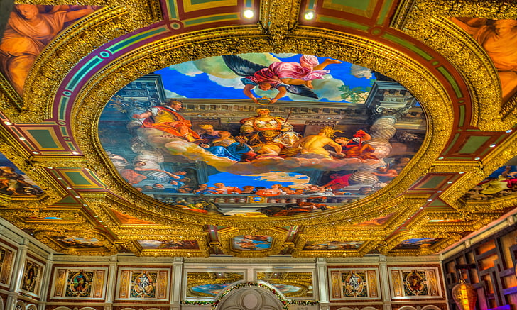 vénitienne, au plafond, michaelangelo artificiel, architecture, bâtiment, intérieur, vue