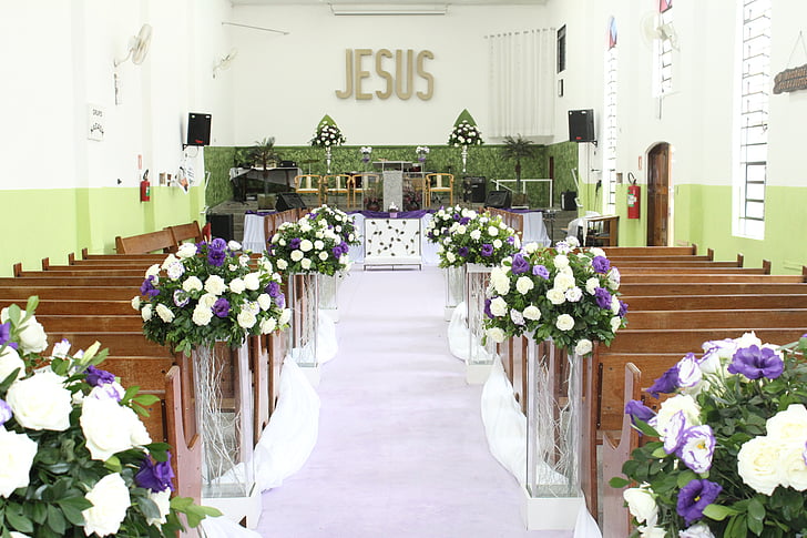 l'església, decoració, matrimoni, flor, casament