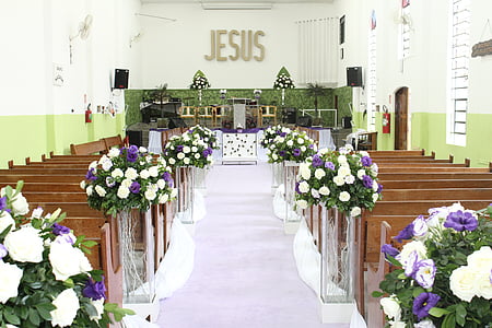 Iglesia, decoración, matrimonio, flor, boda