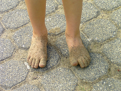 pijesak, ljeto, djeca, noge, dječja stopala, kučka, lijepa