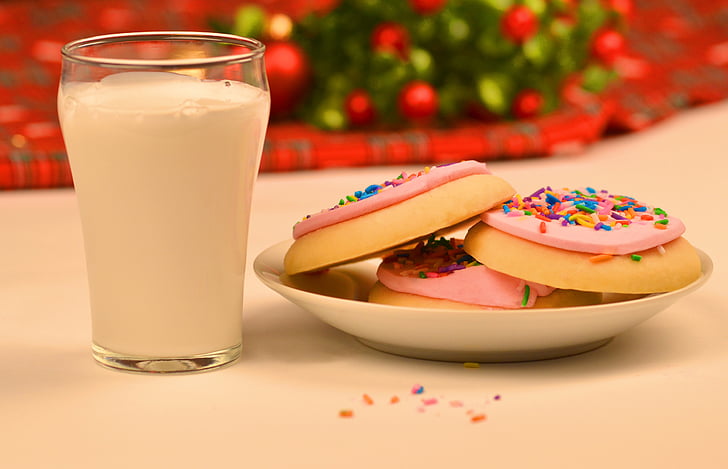 christmas, milk, cookies, santa, festive, snack, biscuit