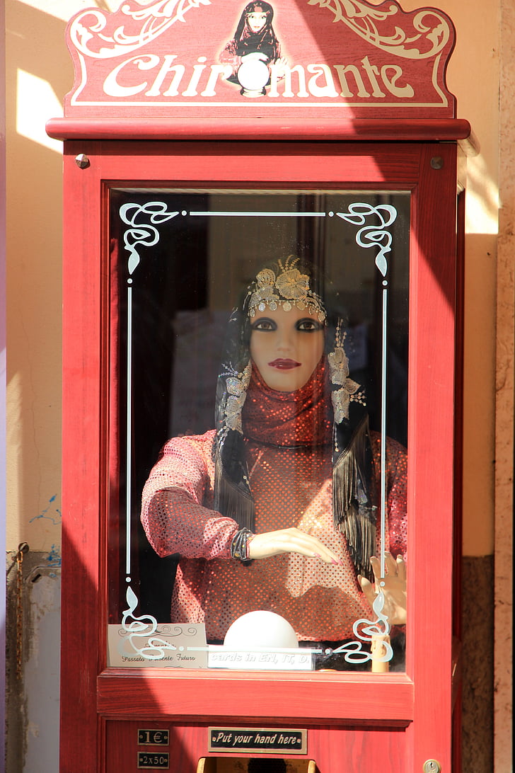 fortune teller, figure, slot machine, automatic, red, gypsy, doll